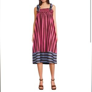 Buru Tie Shoulder Stripe Midi Dress SZ L/XL NWT
